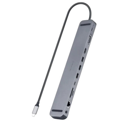 USB-хаб REAL-EL CQ-1000 USB3.0х3/USB-C/HDMI/VGA/RJ45/SD/TF/3.5 mm audio, 0.4m, Space Grey USB-хаб REAL-EL CQ-1000 USB3.0х3/USB-C/HDMI/VGA/RJ45/SD/TF/3.5 mm audio, 0.4m, Space Grey