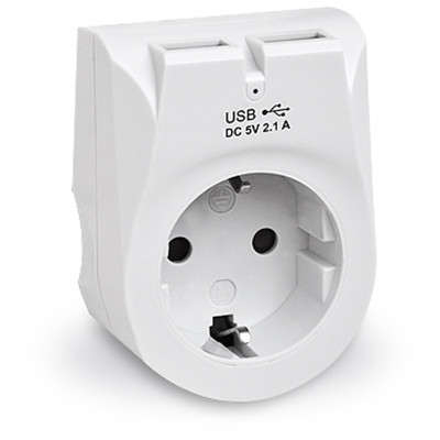 Мережевий зарядний пристрій з розеткою REAL-EL CS-25 (2USB, 2.1A) White Мережевий зарядний пристрій з розеткою REAL-EL CS-25 (2USB, 2.1A) White