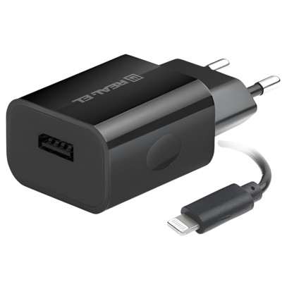 Мережевий зарядний пристрій REAL-EL CH-217 (2USB, 2.1A) Black + кабель Lightning Мережевий зарядний пристрій REAL-EL CH-217 (2USB, 2.1A) Black + кабель Lightning
