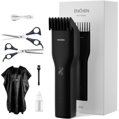 Машинка для стрижки Xiaomi Enchen Boost Black Set + Пеньюар і ножниці