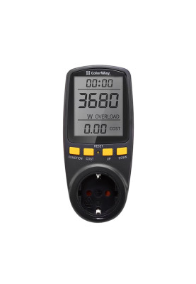 Енергометр цифровий (W/V/A/C/Hz/KWh) СolorWay для розетки (16A/3680W) (CW-VM16-02D)