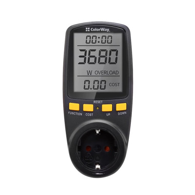 Енергометр цифровий (W/V/A/C/Hz/KWh) СolorWay для розетки (16A/3680W) (CW-VM16-02D)