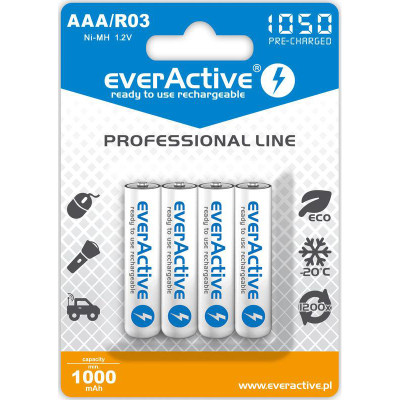 Акумулятор everActive AAA/HR03 Ni-MH 1050mAh BL 4шт Акумулятор everActive AAA/HR03 Ni-MH 1050mAh BL 4шт