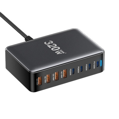 Мережевий зарядний пристрій Essager Engine 320W 4xUSB-C+4xUSB-A Black (EZC320W-QJB0G-Z) Мережевий зарядний пристрій Essager Engine 320W 4xUSB-C+4xUSB-A Black (EZC320W-QJB0G-Z)