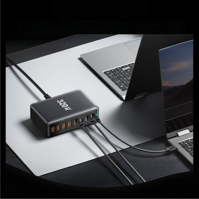 Мережевий зарядний пристрій Essager Engine 320W 4xUSB-C+4xUSB-A Black (EZC320W-QJB0G-Z) Мережевий зарядний пристрій Essager Engine 320W 4xUSB-C+4xUSB-A Black (EZC320W-QJB0G-Z)