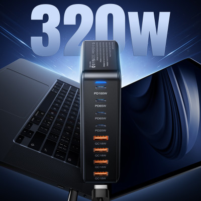 Мережевий зарядний пристрій Essager Engine 320W 4xUSB-C+4xUSB-A Black (EZC320W-QJB0G-Z) Мережевий зарядний пристрій Essager Engine 320W 4xUSB-C+4xUSB-A Black (EZC320W-QJB0G-Z)