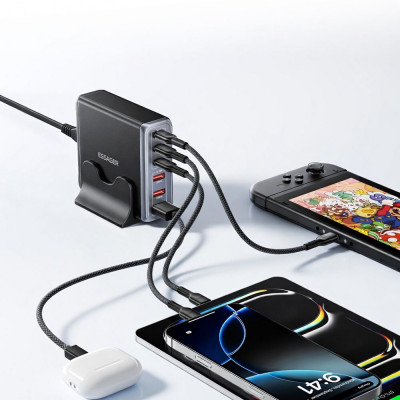 Мережевий зарядний пристрій Essager Engine 85W GaN (3xUSB-A, 3xUSB-C) Black (EZC85W-SXB0G-Z) Мережевий зарядний пристрій Essager Engine 85W GaN (3xUSB-A, 3xUSB-C) Black (EZC85W-SXB0G-Z)