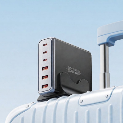 Мережевий зарядний пристрій Essager Engine 85W GaN (3xUSB-A, 3xUSB-C) Black (EZC85W-SXB0G-Z) Мережевий зарядний пристрій Essager Engine 85W GaN (3xUSB-A, 3xUSB-C) Black (EZC85W-SXB0G-Z)