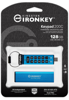 Флеш-накопичувач USB3.2 128GB Kingston IronKey Keypad 200 Type-C Blue (IKKP200C/128GB)
