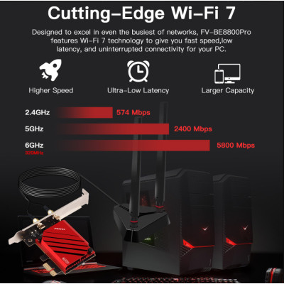 Бездротовий адаптер Fenvi FV-BE8800Pro Wi-Fi 7, Bluetooth 5.4 Gaming Tri Band 2.4G/5G/6GHz