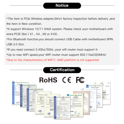Бездротовий адаптер Fenvi FV-BE8800Pro Wi-Fi 7, Bluetooth 5.4 Gaming Tri Band 2.4G/5G/6GHz