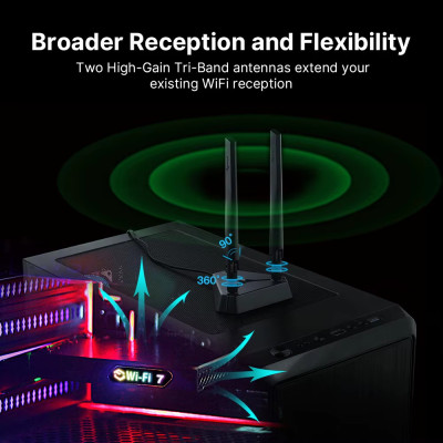 Бездротовий адаптер Fenvi FV-BE8800RGB Wi-Fi 7, Bluetooth 5.4 Gaming Tri Band 2.4G/5G/6GHz
