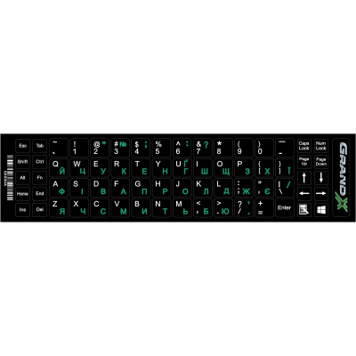 Наліпка на клавіатуру Grand-X 68 keys Green, Latin Ukr white (GXDGUA) Наліпка на клавіатуру Grand-X 68 keys Green, Latin Ukr white (GXDGUA)