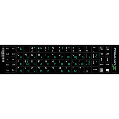 Наліпка на клавіатуру Grand-X 68 keys Cyrillic green, Latin white (GXDPGW) Наліпка на клавіатуру Grand-X 68 keys Cyrillic green, Latin white (GXDPGW)