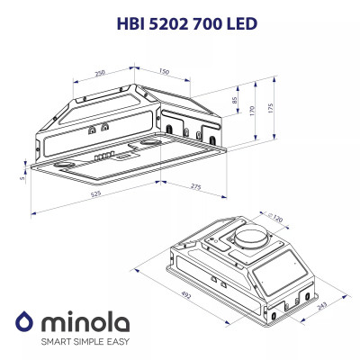 Витяжка Minola HBI 5202 GR 700 LED