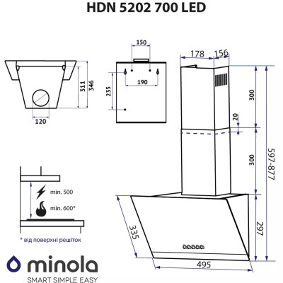 Витяжка Minola HDN 5202 WH/INOX 700 LED