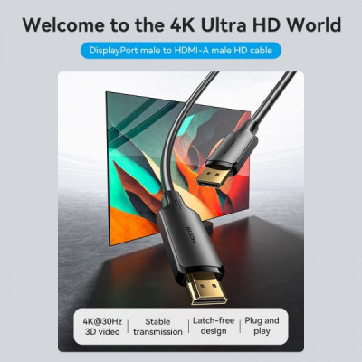 Кабель Vention DisplayPort - HDMI (M/M), 5 м, Black (HFOBJ)