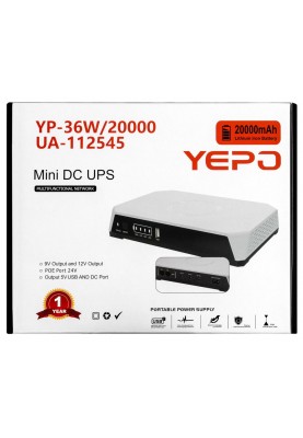 Джерело безперебійного живлення Yepo Mini DC-UPS YP-36W/20000mAh LiFePO4 DC-5V/9V/12V (UA-112545)