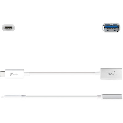 Адаптер J5create USB-C - USB (M/F), 0.1 м, White (JUCX05-N) Адаптер J5create USB-C - USB (M/F), 0.1 м, White (JUCX05-N)