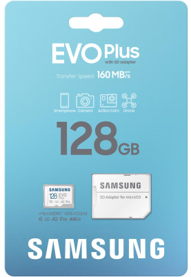 Карта пам`яті MicroSDXC  128GB UHS-I/U3 Class 10 Samsung Evo Plus R160MB/s + SD-адаптер (MB-MC128SA/EU)