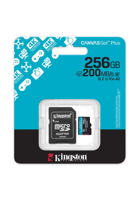 Карта пам`яті MicroSDXC   256GB UHS-I/U3 Class 10 Kingston Canvas Go! Plus R200/W160MB/s + SD-адаптер (SDCG4/256GB)