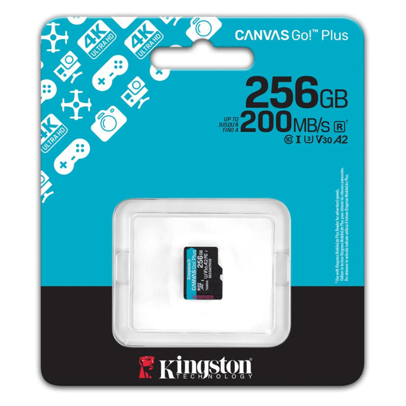 Карта пам`яті MicroSDXC  256GB UHS-I/U3 Class 10 Kingston Canvas Go! Plus R200/W160MB/s (SDCG4/256GBSP)