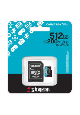 Карта пам`яті MicroSDXC   512GB UHS-I/U3 Class 10 Kingston Canvas Go! Plus R200/W160MB/s + SD-адаптер (SDCG4/512GB)