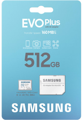 Карта пам`яті MicroSDXC  512GB UHS-I/U3 Class 10 Samsung Evo Plus R160MB/s + SD-адаптер (MB-MC512SA/EU)