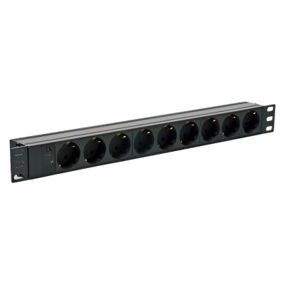 Блок розеток Kingda 1U 19" (KD-GER(16)N1009WKPB19A-C14) 9 розеток, без кабелю, чорний
