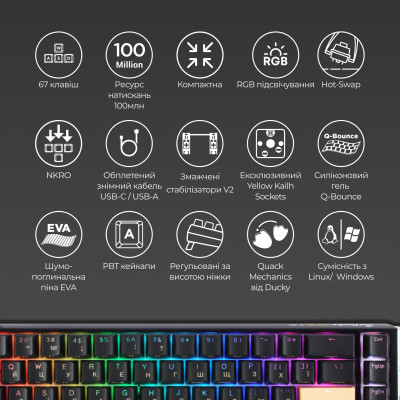 Клавіатура Ducky One 3 SF Cherry MX Brown RGB UA USB Black (DKON2167ST-BUAPXCLAWSC1)