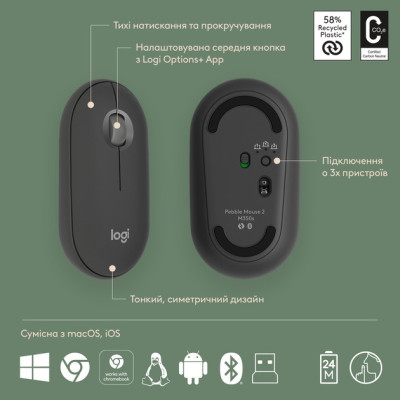 Комплект (клавіатура, миша) бездротовий Logitech Pebble 2 Combo Graphite (920-012239) Комплект (клавіатура, миша) бездротовий Logitech Pebble 2 Combo Graphite (920-012239)