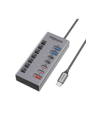 Концентратор USB Type-C Promate Gegahub-10G 7 in 1 Grey (gegahub-10g)