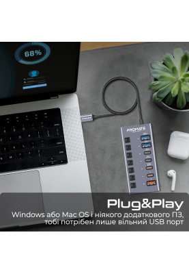Концентратор USB Type-C Promate Gegahub-10G 7 in 1 Grey (gegahub-10g)