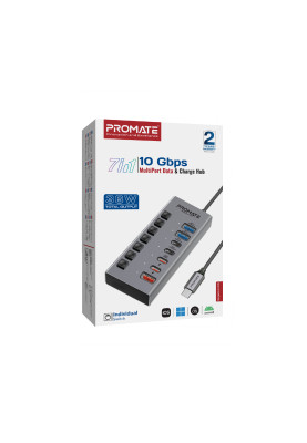 Концентратор USB Type-C Promate Gegahub-10G 7 in 1 Grey (gegahub-10g)