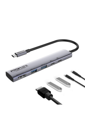 Концентратор USB Type-C Promate LinkHub-5x 5 in 1 Grey (linkhub-5x)