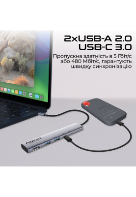 Концентратор USB Type-C Promate LinkHub-5x 5 in 1 Grey (linkhub-5x)