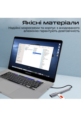 Концентратор USB Type-C Promate LinkHub-5x 5 in 1 Grey (linkhub-5x)