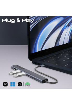 Концентратор USB Type-C Promate LinkHub-5x 5 in 1 Grey (linkhub-5x)