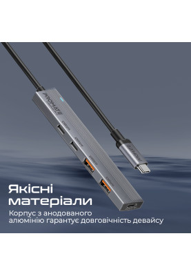 Концентратор USB Type-C Promate LiteHub-Pro 4 in 1 Grey (litehub-pro)