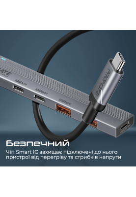 Концентратор USB Type-C Promate LiteHub-Pro 4 in 1 Grey (litehub-pro)