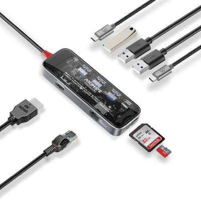 Концентратор USB Type-C Promate TransHub-Go 9 in 1 Grey