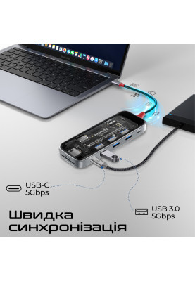 Концентратор USB Type-C Promate TransHub-Go 9 in 1 Grey (transhub-go)