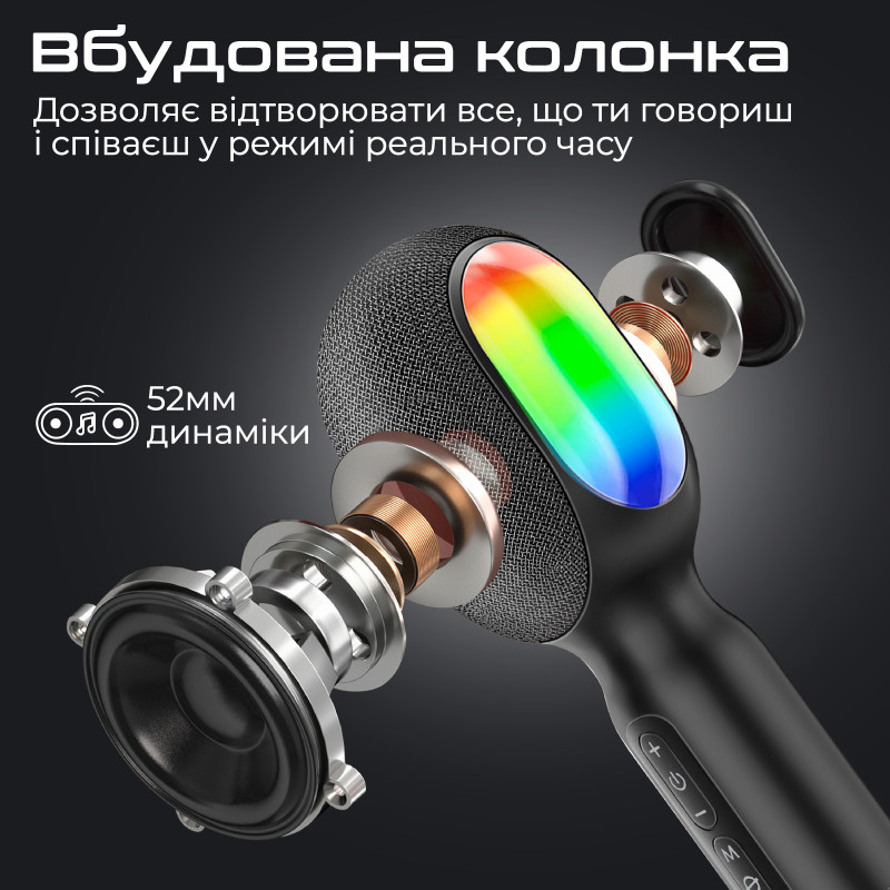 Мікрофон для караоке Promate VocalMic Bluetooth LED Black