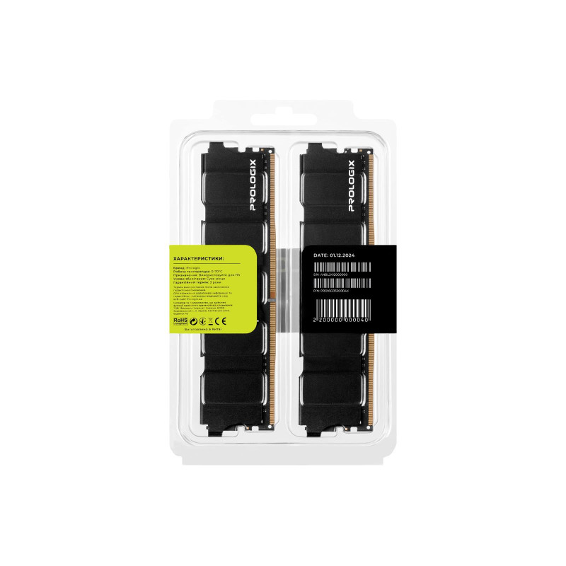Модуль пам`ятi DDR4 2x8GB/3200 Prologix Black (PRO16GB3200B4K)
