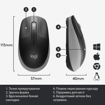 Миша бездротова Logitech M190 Wireless Mid Grey (910-005906) Миша бездротова Logitech M190 Wireless Mid Grey (910-005906)