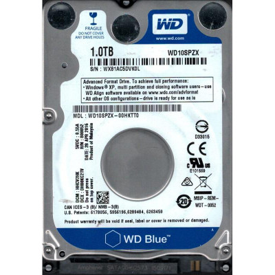 Накопичувач HDD 2.5` SATA 1.0TB WD Blue 5400rpm 128MB (WD10SPZX) Refurbished