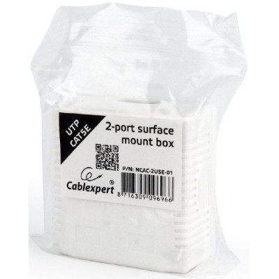 Розетка Cablexpert (NCAC-2U5E-01) 2хRJ-45, Cat5Е, зовнішня, біла Розетка Cablexpert (NCAC-2U5E-01) 2хRJ-45, Cat5Е, зовнішня, біла