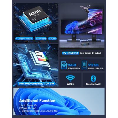 Неттоп NiPoGi AK2 Plus (794677124021) Неттоп NiPoGi AK2 Plus (794677124021)