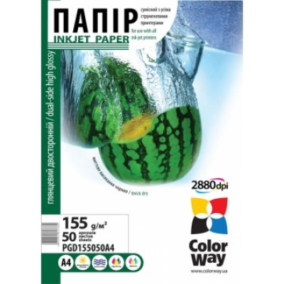Фотопапiр ColorWay глянсовий двостороннiй 155г/м2 A4 50 арк. (PGD155050A4)