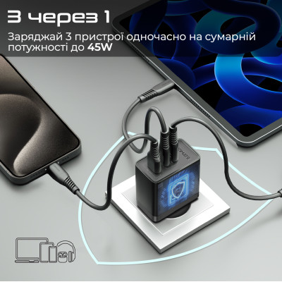 Зарядний пристрій Promate PowerPort 45W Black Зарядний пристрій Promate PowerPort 45W Black